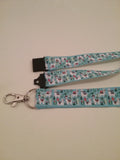 Llama Alpaca patterned blue ribbon Lanyard it has a safety breakaway fastener with swivel lobster clasp lanyard id or whistle holder - Tilly Bees