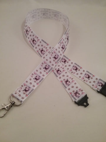 I Love French Bulldog patterned ribbon Lanyard it has a safety breakaway fastener with swivel lobster clasp lanyard id or whistle holder