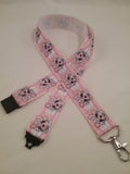 Pink French Bulldog heads patterned ribbon Lanyard it has a safety breakaway fastener with swivel lobster clasp lanyard id or whistle holder - Tilly Bees