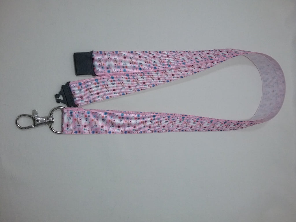 Suri Llama Alpaca patterned pink ribbon Lanyard it has a safety breakaway fastener with swivel lobster clasp lanyard id or whistle holder - Tilly Bees