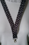 Black with white stars patterned ribbon Lanyard it has a safety breakaway fastener with swivel lobster clasp lanyard id or whistle holder - Tilly Bees