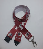 Pug dogs puppies patterned rusty red coloured ribbon Lanyard it has a safety breakaway fastener with swivel lobster clasp lanyard id or whistle holder - Tilly Bees