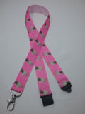 Cute Pug dogs puppies patterned pink coloured ribbon Lanyard it has a safety breakaway fastener with swivel lobster clasp lanyard id or whistle holder - Tilly Bees
