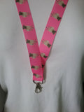 Cute Pug dogs puppies patterned pink coloured ribbon Lanyard it has a safety breakaway fastener with swivel lobster clasp lanyard id or whistle holder - Tilly Bees