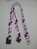 Pink I Love Border Collies sheepdog puppies patterned ribbon Lanyard it has a safety breakaway fastener with swivel lobster clasp lanyard id or whistle holder - Tilly Bees