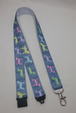 Coloured dog silhouettes blue ribbon Lanyard it has a safety breakaway fastener with swivel lobster clasp lanyard id or whistle holder - Tilly Bees