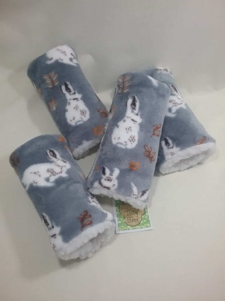 Seat belt cover luggage strap handle wrap super soft grey rabbit fleece fabric cream fleece on the back - Tilly Bees