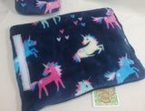Seat belt cover luggage strap handle wrap navy blue unicorn fleece fabric navy fleece on other side - Tilly Bees
