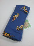 Seat belt cover luggage strap handle wrap diggers construction tractors on navy cotton fabric navy fleece - Tilly Bees