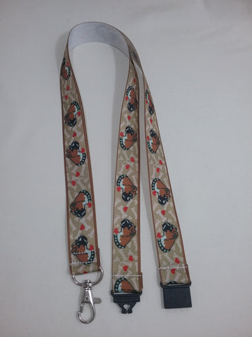 Boxer dog patterned ribbon Lanyard it has a safety breakaway fastener with swivel lobster clasp lanyard ID holder whistle holder