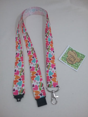 Coloured Hearts ribbon Lanyard with safety breakaway fastener with swivel lobster clasp lanyard ID holder whistle holder