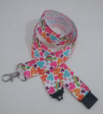 Coloured Hearts ribbon Lanyard with safety breakaway fastener with swivel lobster clasp lanyard ID holder whistle holder - Tilly Bees