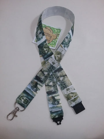 Wolf grey wolves ribbon lanyard made with a safety quick release breakaway id or whistle holder with swivel lobster clasp
