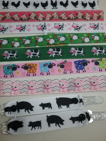 1 x pair of childs MITTEN CLIPS GLOVE SAVERS 8 different FARM ANIMAL patterns to choose from glove clips for boys or girls COWS SHEEP PIGS POULTRY