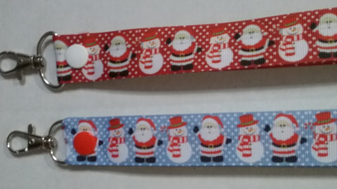 CHRISTMAS LANYARDS santa & snowman red or blue ribbon safety breakaway lanyard id or whistle holder