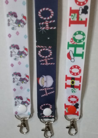 CHRISTMAS LANYARDS HO HO HO Navy or White or a Pony with a santa hat you choose ribbon safety breakaway lanyard id holder / whistle holder