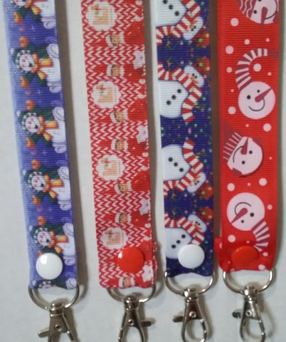 CHRISTMAS LANYARDS Santa & Elves Snowman and more you choose ribbon safety breakaway lanyard id holder / whistle holder