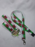 Wales Welsh flag pattern lanyard + key fob + Wristlet set. Safety breakaway id or whistle holder neck strap teacher gift - Tilly Bees