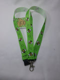 Bright Green Honey bee or Bumble Bee ribbon Lanyard it has a safety breakaway fastener with swivel lobster clasp lanyard id or whistle holder - Tilly Bees