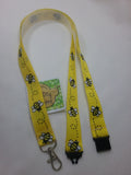 Bright Yellow Honey bee or Bumble Bee ribbon Lanyard it has a safety breakaway fastener with swivel lobster clasp lanyard id or whistle holder - Tilly Bees