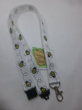 White Honey bee or Bumble Bee ribbon Lanyard it has a safety breakaway fastener with swivel lobster clasp lanyard id or whistle holder - Tilly Bees