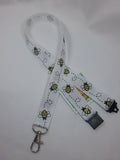 White Honey bee or Bumble Bee ribbon Lanyard it has a safety breakaway fastener with swivel lobster clasp lanyard id or whistle holder - Tilly Bees