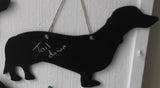 Dachshund like a mini with it's tail up Dog Shaped Black Chalkboard gift present - Tilly Bees