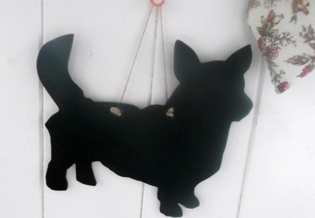 Corgi Dog With Tail Shaped Black Chalkboard unique gift handmade in our own work shop - Tilly Bees