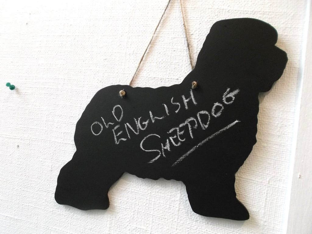 Old English Sheepdog Dog Shaped Black Chalkboard pet supplies - Tilly Bees