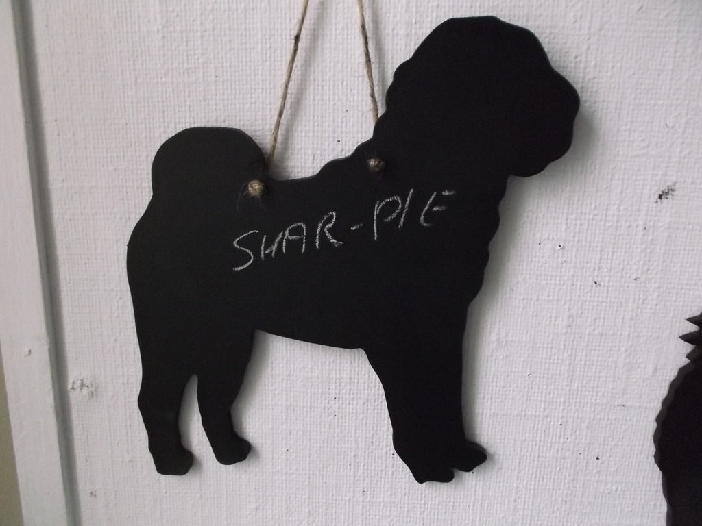 Shar-pei Dog Shaped Black Chalkboard Christmas Birthday gift present pet supplies Kennel sign - Tilly Bees